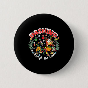 Badge Rond 5 Cm En Traversant La Neige, Noël Chien, Noël Drôle