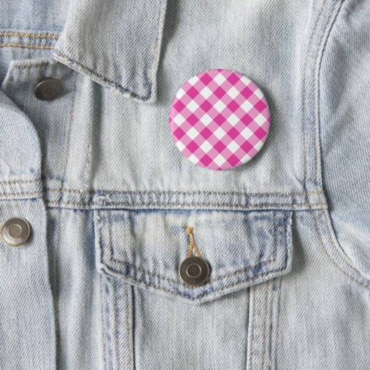 Badge Rond 5 Cm En vichy rose (En situation)