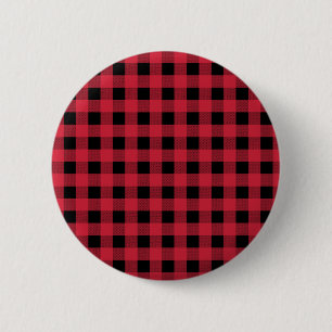 Badge Rond 5 Cm en vichy rouge et noir