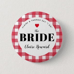 Badge Rond 5 Cm En vichy rouge Mariage campagnard le nom de l'épou