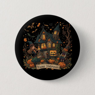 Badge Rond 5 Cm Enchanted Haunted House Halloween