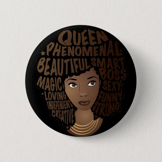 Badge Rond 5 Cm Encourageant les femmes noires, cheveux naturels, (Devant)