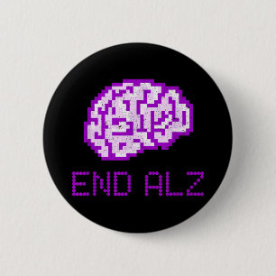 Badge Rond 5 Cm ENDALZ_ Pixel Brain Fin de la maladie d'Alzheimer