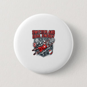 Badge Rond 5 Cm Énergie de but de Suisse Squelette Attaquant Natio