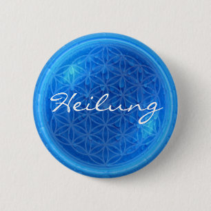 Badge Rond 5 Cm Énergie de l'eau avec fleur de vie Heilung