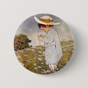 Badge Rond 5 Cm Enfant Antique Cueille des Marguerites Bessie Peas