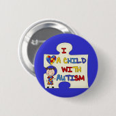 Badge Rond 5 Cm Enfant avec la fille 2 de brune d'autisme (Devant & derrière)