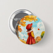 Badge Rond 5 Cm Enfant d'automne (Devant & derrière)