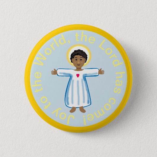 Badge Rond 5 Cm Enfant Jésus Joy au monde citation (Devant)