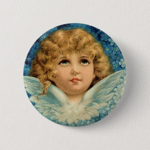 Badge Rond 5 Cm Enfant vintage Brundage d'ange d'ange bleu de Noë