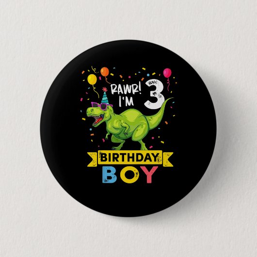 Badge Rond 5 Cm Enfants 3 ans Chemise 3e anniversaire Garçon T Rex (Devant)