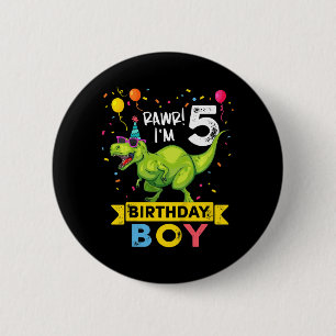 Badge Rond 5 Cm Enfants 5 ans 5e anniversaire garçon T Rex Dinosau