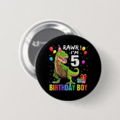 Badge Rond 5 Cm Enfants 5 ans 5e anniversaire garçon T Rex Dinosau (Devant & derrière)