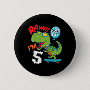 Badge Rond 5 Cm Enfants 5ème Anniversaire 5 Ans Garçon T-rex Skate