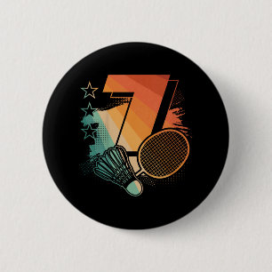 Badge Rond 5 Cm Enfants 7e anniversaire garçon Badminton Joueur Ba
