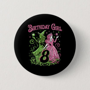 Badge Rond 5 Cm Enfants 8e Anniversaire Sorcière rose et verte 8 A