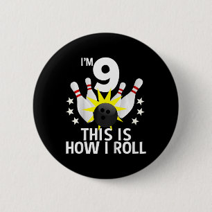 Badge Rond 5 Cm Enfants 9 ans Bowling Anniversaire Chemise de fête