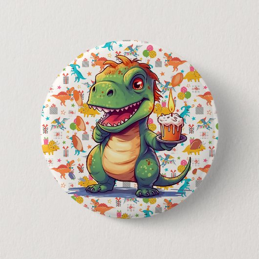 Badge Rond 5 Cm Enfants Customisés Dino Anniversaire (Devant)