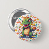 Badge Rond 5 Cm Enfants Customisés Dino Anniversaire (Devant & derrière)