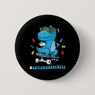 Badge Rond 5 Cm Enfants Dinosaure Skateboard Autisme Sensibilisati