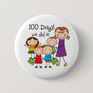 Badge Rond 5 Cm Enfants et professeur féminin 100 jours