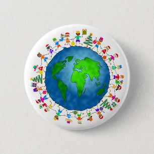 Badge Rond 5 Cm Enfants globaux de Noël