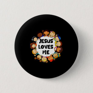 Badge Rond 5 Cm Enfants Jésus m'aime Mignon Foi chrétienne Fille G