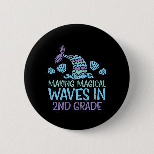 Badge Rond 5 Cm Enfants Mermaid Magique Waves 2e année Deuxième pr