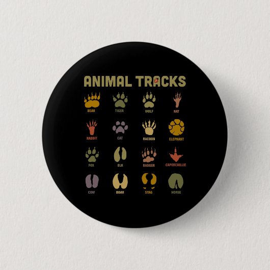 Badge Rond 5 Cm Enfants Sauvage Animaux Tracks Enfants Apprendre (Devant)