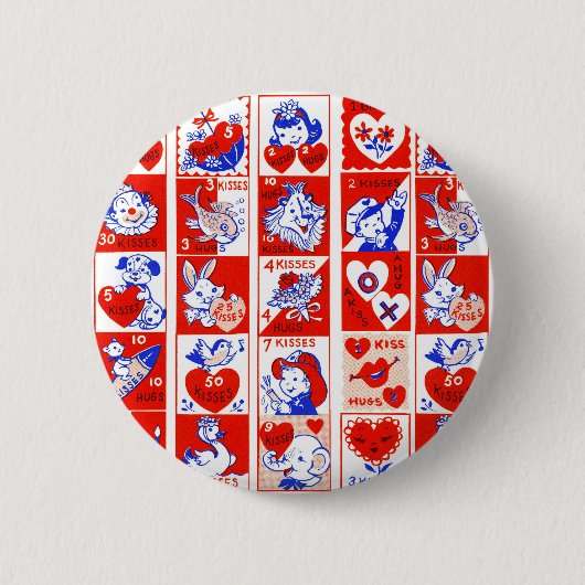 Badge Rond 5 Cm Enfants Valentine Salutation Hugs Baisers Rouge Bl (Devant)