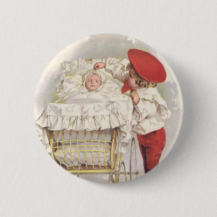 Badge Rond 5 Cm Enfants victoriens vintage, enfant et bébé dans un