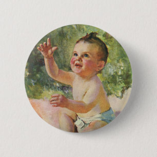 Badge Rond 5 Cm Enfants Vintage, Bébé Fille Mignon sur une Couvert