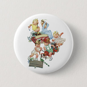 Badge Rond 5 Cm Enfants Vintage Tout-Petits Jouant avec des Camion