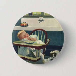 Badge Rond 5 Cm Enfants vintages, Bébé Dormir Chaise haute Cuisine