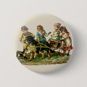 Badge Rond 5 Cm Enfants vintages et chien Wagon
