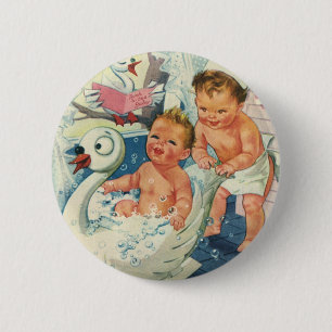 Badge Rond 5 Cm Enfants vintages Jouer avec des bulles dans la bai