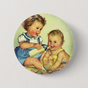 Badge Rond 5 Cm Enfants vintages, Joyeux Petits Enfants Bouteille