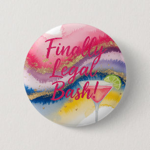 Badge Rond 5 Cm Enfin Juridique 21. Parties scintillant aquarelle