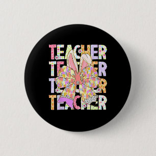 Badge Rond 5 Cm Enseignant Bunny Coquette Bow Pencil Bunny Jour de