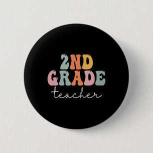Badge Rond 5 Cm Enseignant de 2e année Retro Super Premier jour O