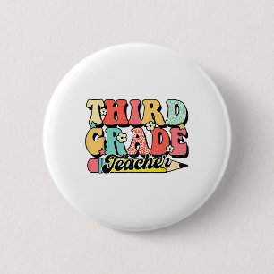 Badge Rond 5 Cm Enseignant de troisième année rétro groovy premier