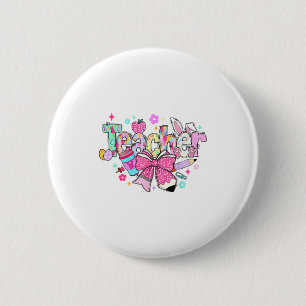 Badge Rond 5 Cm Enseignant Lapin Drôle Coquette Nœud Lapin Pâques