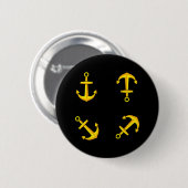 Badge Rond 5 Cm Ensemble d'Ancres en bateau doré (Devant & derrière)