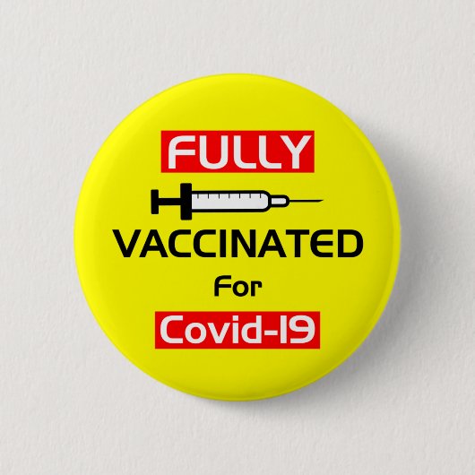 Badge Rond 5 Cm Entièrement Vacciné Contre Le Vieux 19 Jaune (Devant)