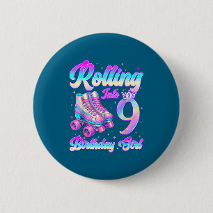 Badge Rond 5 Cm Entrée en roller pour les 9 ans de la fête d'anniv