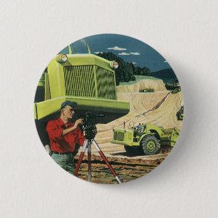Badge Rond 5 Cm Entreprise vintage, chantier de construction avec 