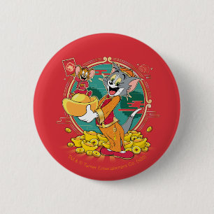 Badge Rond 5 Cm Enveloppe rouge du Nouvel An Tom & Jerry