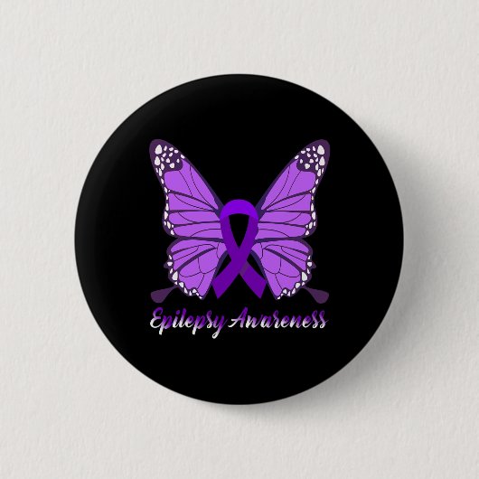Badge Rond 5 Cm Epileps de ruban violet de papillon de sensibilisa (Devant)