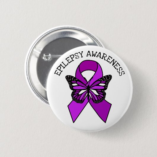 Badge Rond 5 Cm Épilepsie Violet Sensibilisation Ruban et Papillon (Devant & derrière)
