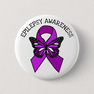 Badge Rond 5 Cm Épilepsie Violet Sensibilisation Ruban et Papillon